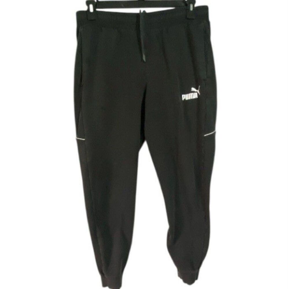 Puma Joggers Mens Large Black Logo Thermal Lined Athletic Training Streetwear